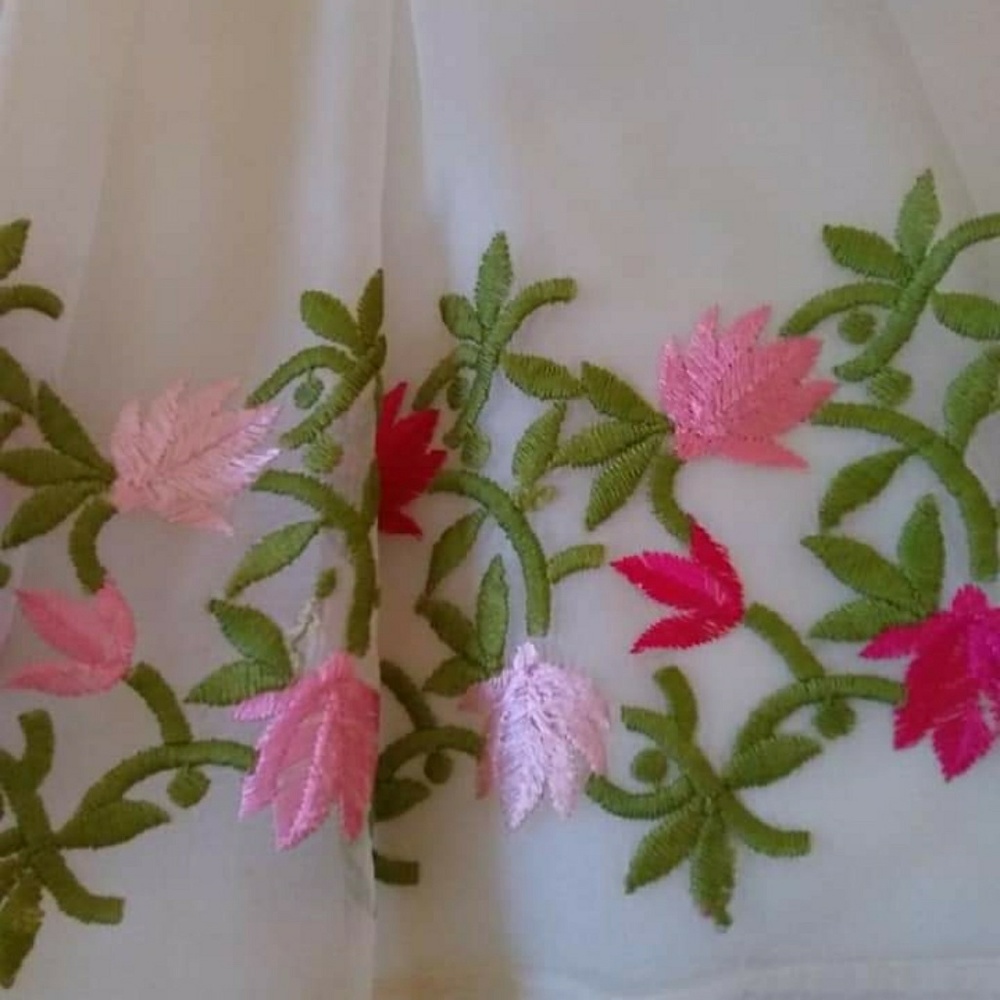 Vintage 1960s Organza Border Print Dress - Picture 4 of 8